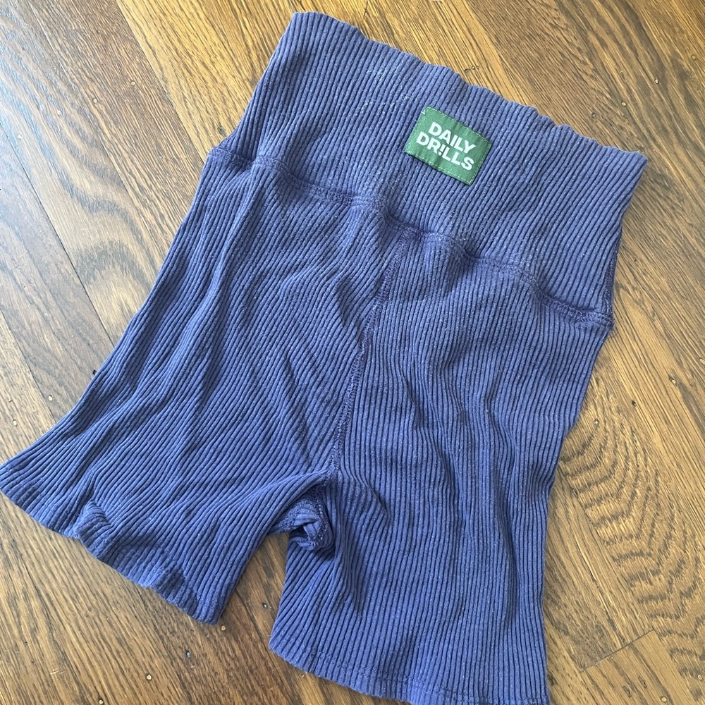 Daily Drills Ribbed High-Waist Shorts in Blue